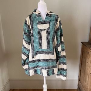 Southern Exposure Hoodie Adult XL Teal Black Cream Stripe Hood Sweatshirt Pocket